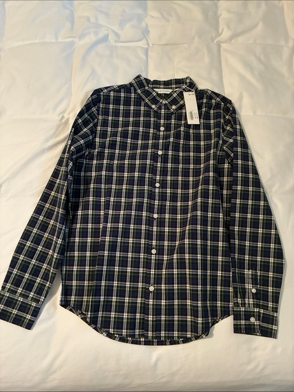 Janie and Jack Navy, Green and White Plaid Button-Up Shirt